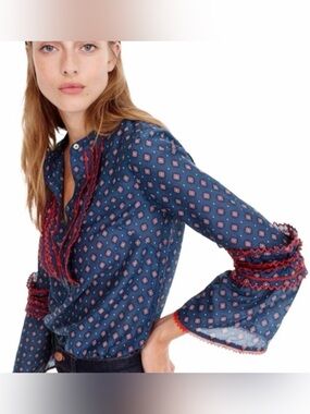 J.Crew, cotton silk blend bell sleeved top. Size 12, NWT.